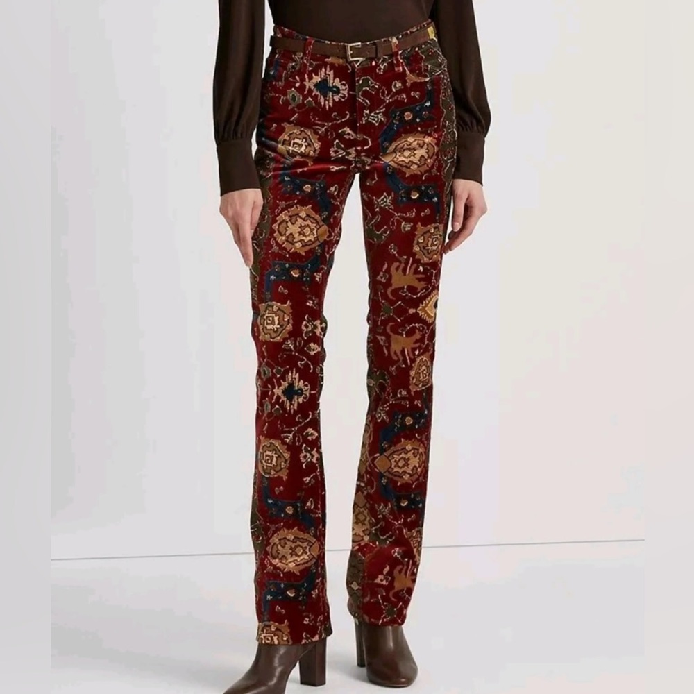 Ralph Lauren Printed Velvet High-Rise Boot Pants